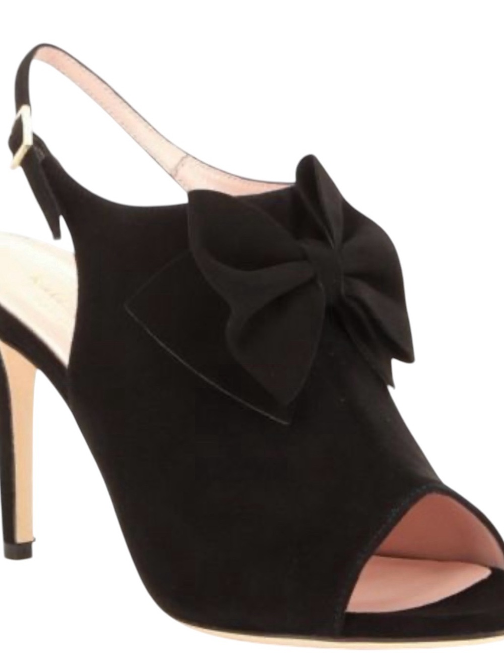 Kate Spade Black Suede Leather Bow Open-Toe Slingback Heels Size 7.5
